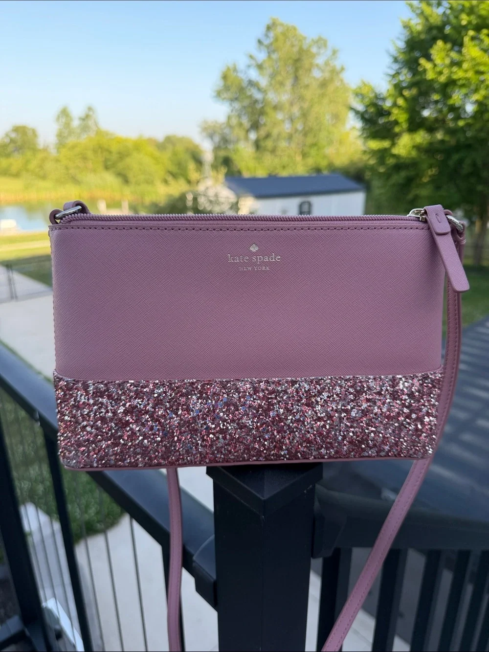 kate spade mauve pink glitter-accent crossbody - Picture 1 of 7